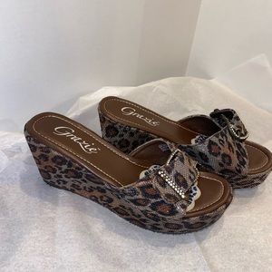 Grazie leopard wedge with rhinestone buckle